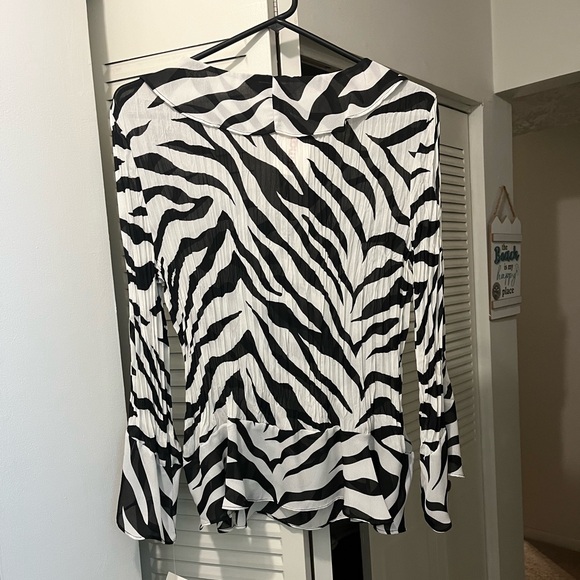 Allison Taylor Ruffled Sheer Zebra-Striped Blouse, Size XL, NWT - Picture 4 of 7